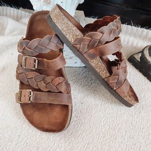 Brown leather white mountain sandals